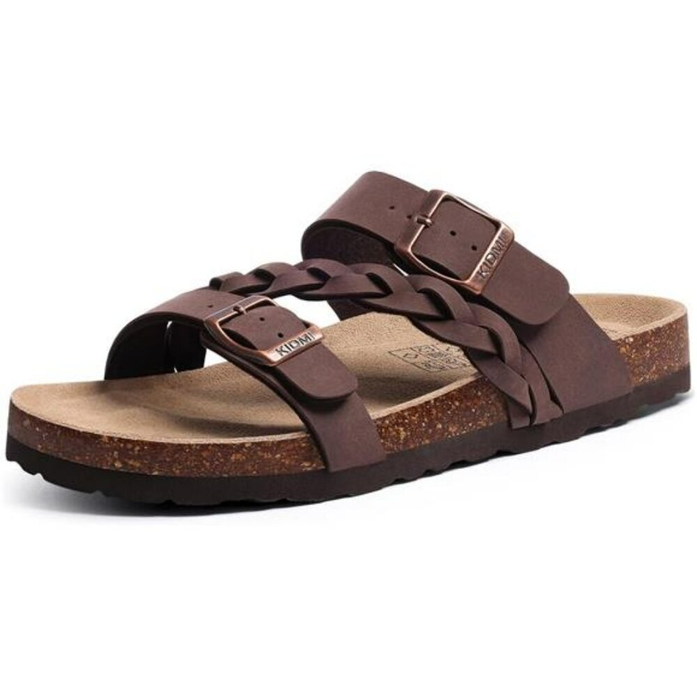 Womens Cork Footbed Slide Sandals Arch Support Adjustable Summer Slip On